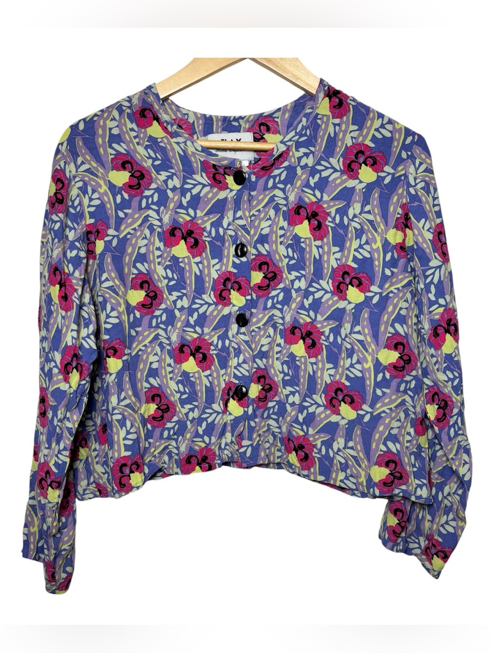 Y2K FLAX Jeanne Engelhart Blouse Top Medium Long Sleeve Button Art Floral Multi